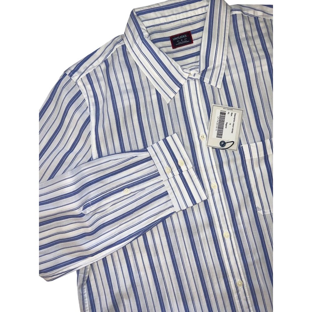 NWT women's l/s shirt UNTUCKit size 14 white blue stripe NEW